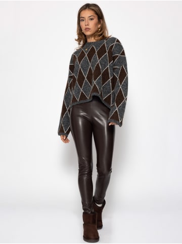 SASSYCLASSY Oversize Strickpullover mit Rautenmuster in Grau