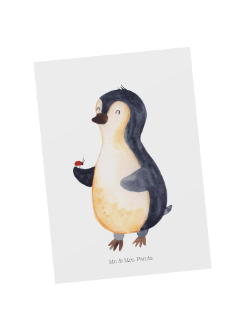 Mr. & Mrs. Panda Ansichtskarte Pinguin Marienkäfer ohne Spruch in Weiß