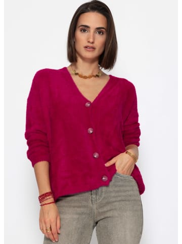 SASSYCLASSY Flauschiger Cardigan mit Knöpfen in Rot