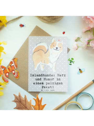 Mr. & Mrs. Panda Grußkarte Islandhund Freude mit Spruch in Grau Pastell