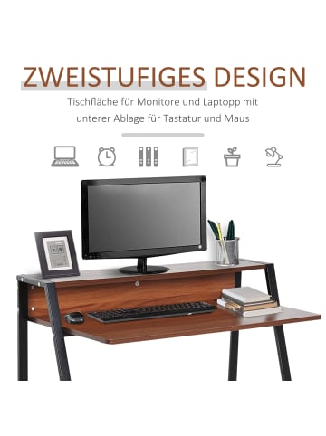 HOMCOM Schreibtisch-84L x 45B x 85H cm-Walnuss+Schwarz