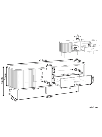 Beliani TV-Schrank JOSE in Braun/Schwarz - (W) 120 x (H) 46 x (L) 40 cm