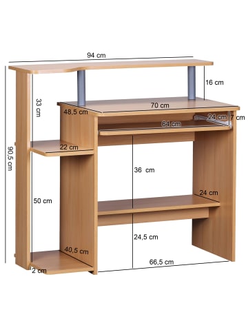 FineBuy Schreibtisch "SV37727" in Braun / Buche