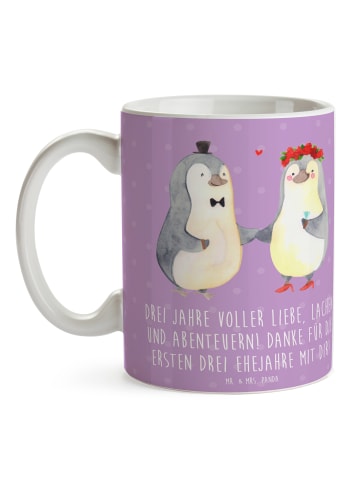 Mr. & Mrs. Panda Kaffeetasse 3. Hochzeitstag Lederhochzeit mit S... in Lavendeltraum