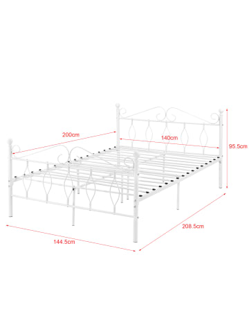 en.casa Metallbett Apolda mit Matratze in Weiß (B)140cm