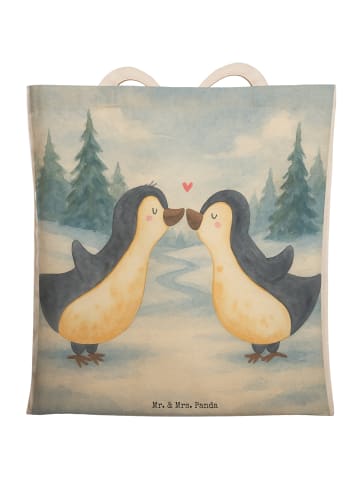 Mr. & Mrs. Panda Einkaufstasche Pinguine Kuss Design ohne Spruch in Weiß