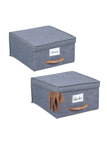 relaxdays 2 x Aufbewahrungsbox in Grau - (B)30 x (H)16 x (T)32,5 cm