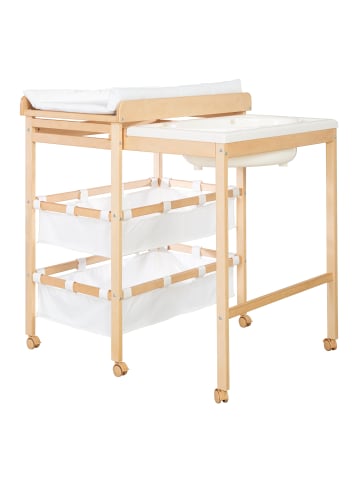 roba Bade-Wickelkombi 'Baby Pool', Holz natur, mit Wanne & Auflage Weiß