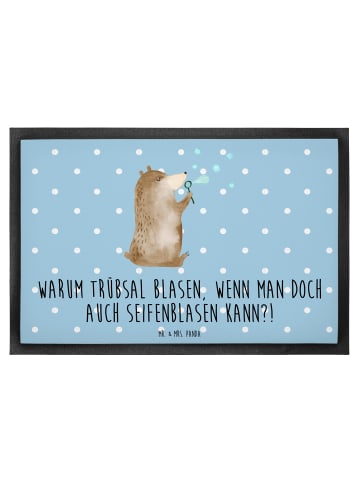 Mr. & Mrs. Panda Schmutzfangmatte Bär Seifenblasen mit Spruch in Blau Pastell