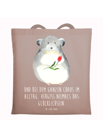 Mr. & Mrs. Panda Tragetasche Chinchilla Blume mit Spruch in Braun Pastell