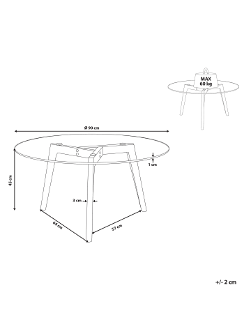 Beliani Couchtisch MINNESOTA in Braun - (W) 90 x (H) 45 x (L) 90 cm