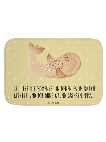 Mr. & Mrs. Panda Badteppich Robbe Liegen mit Spruch in Gelb Pastell