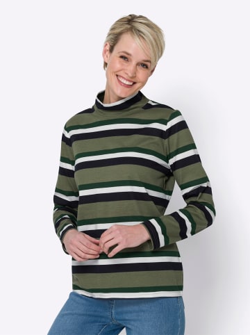Sieh an! Stehkragenshirt in khaki-moos-geringelt