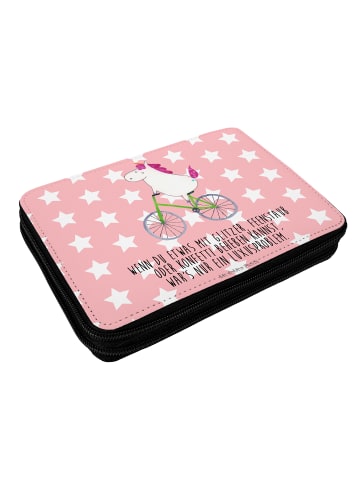 Mr. & Mrs. Panda Federmappe Einhorn Radfahrer mit Spruch in Rot Pastell