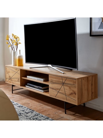 KADIMA DESIGN Eiche TV-Unterschrank, modernes Linienmuster, 160cm breit, robust