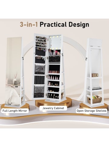 COSTWAY Schmuckschrank 360° Drehbar in Weiß