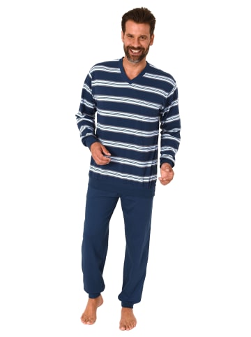 NORMANN langarm Schlafanzug Pyjama Bündchen Streifen in marine