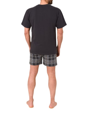 NORMANN Schlafanzug kurzarm Shorty mit karierter Jersey Hose in anthrazit