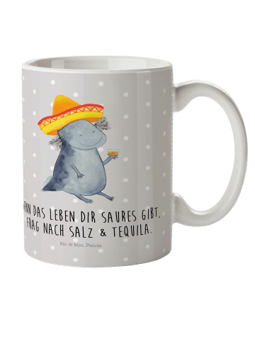 Mr. & Mrs. Panda Tasse Axolotl Tequila mit Spruch in Grau Pastell