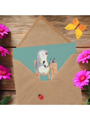 Mr. & Mrs. Panda Einladungskarte Sekretärin Heldin mit Spruch in Meeresbrise