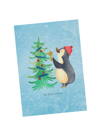 Mr. & Mrs. Panda einzelkarte Pinguin Weihnachtsbaum ohne Spruch in Eisblau