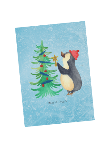 Mr. & Mrs. Panda Postkarte Pinguin Weihnachtsbaum ohne Spruch in Eisblau