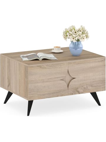 COSTWAY Couchtisch mit Stauraum 80 x 60 x 37 cm in Hellbraun