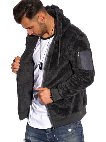 behype Sweatjacke Teddy-Zip in dunkelgrau