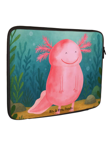 Mr. & Mrs. Panda Laptop Tasche Axolotl Glücklich Design ohne Spruch in Weiß