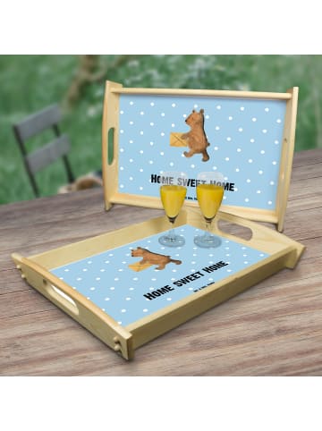 Mr. & Mrs. Panda Servierplatte Holz Bär Zuhause mit Spruch in Blau Pastell