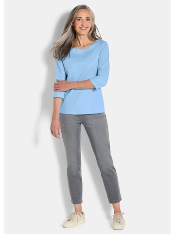 GOLDNER Kurzgröße:  Langarmshirt Basic Shirt mit U-Boot-Ausschnitt in hellblau