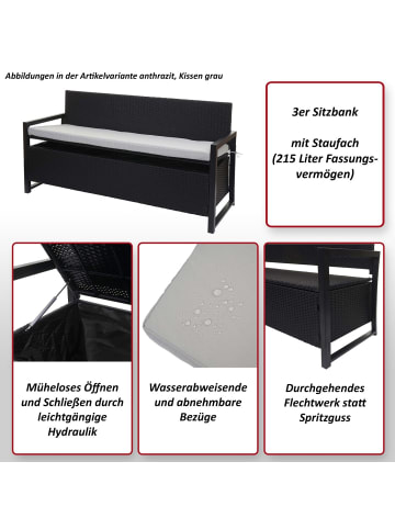 MCW Poly-Rattan 3er Sitzbank F39, Grau, Kissen schwarz