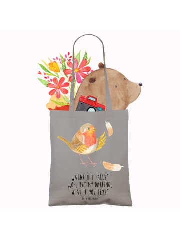 Mr. & Mrs. Panda shopping tasche Rotkehlchen Federn mit Spruch in Light Grey