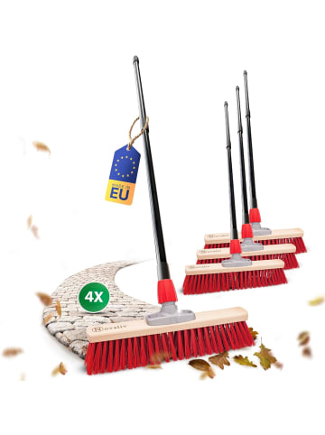 Novaliv 4X Straßenbesen 40 cm I mit Stiel I Elaston rot I Teleskopstiel I Bese in Rot