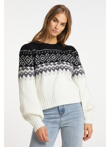 myMo Damen Strickpullover in Schwarz Wollweiss