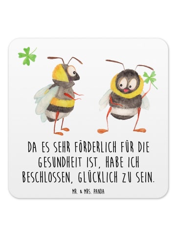 Mr. & Mrs. Panda Glasuntersetzer Hummeln Kleeblatt mit Spruch in Weiß