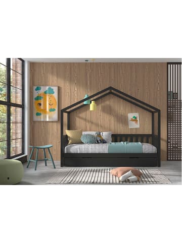 58 aufm Kessel HAUSBETT Kapua 210x170x97 mit Bettschublade Massivholz in Anthrazit