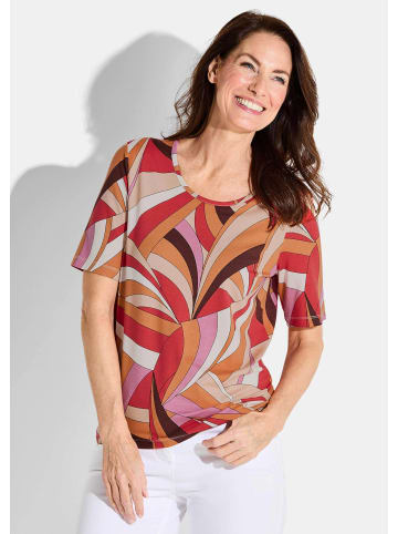 GOLDNER Kurzgröße:  Shirt in rot / orange / beige / gemustert