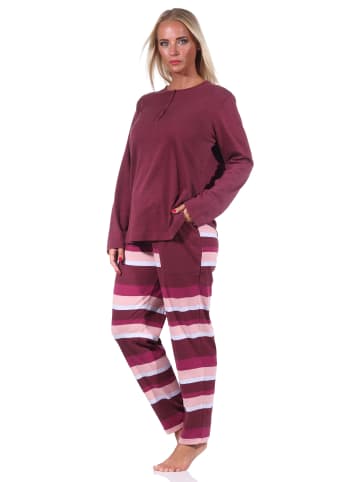 NORMANN Pyjama Schlafanzug gestreifter Hose interlock in rosa