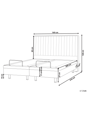 Beliani Doppelbett DUKE II in Weiß/Schwarz - (W) 160 x (H) 120 x (L) 216 cm