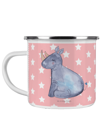 Mr. & Mrs. Panda Camping Emaille Tasse Einhorn Nashorn ohne Spruch in Rot Pastell