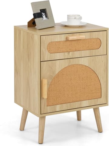 COSTWAY Nachttisch Rattan in Hellbraun