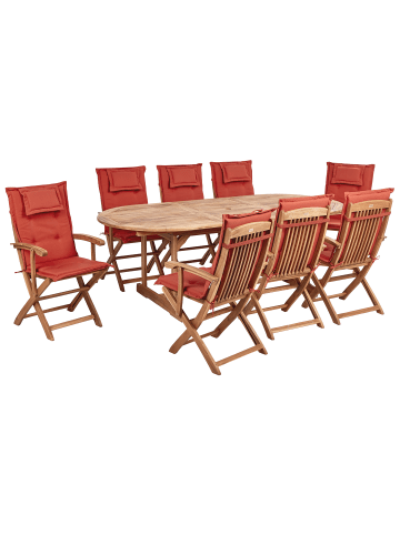 Beliani 9-tlg Gartentisch Set MAUI II in Braun/Rot