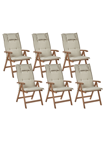 Beliani 6er-Set Gartenstuhl AMANTEA in Braun/Beige