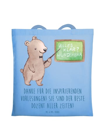 Mr. & Mrs. Panda Shopping Tasche Bester Dozent mit Spruch in Sky Blue