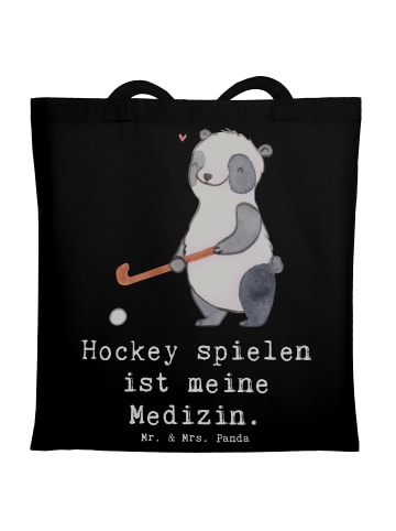 Mr. & Mrs. Panda Tragetasche Panda Hockey spielen mit Spruch in Schwarz