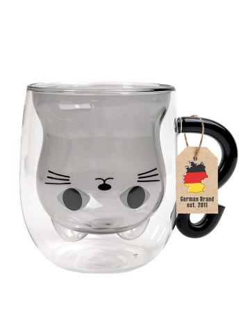 Intirilife Thermo Glas Doppelwandig Katze 200ml in Schwarz