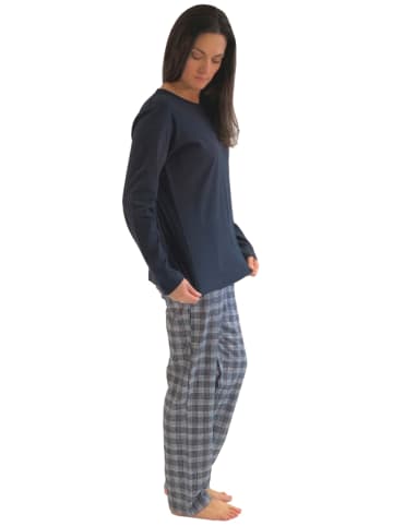 NORMANN Flanell Pyjama Mix & Match Oberteil Sterne in marine