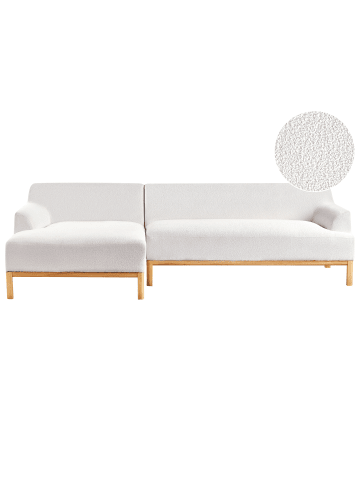 Beliani Ecksofa SOSJO in Weiß/Heller Holzfarbton - (W) 251 x (H) 74 x (L) 132 cm