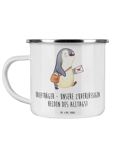 Mr. & Mrs. Panda Becher Emaille Briefträger Helden mit Spruch in Weiß